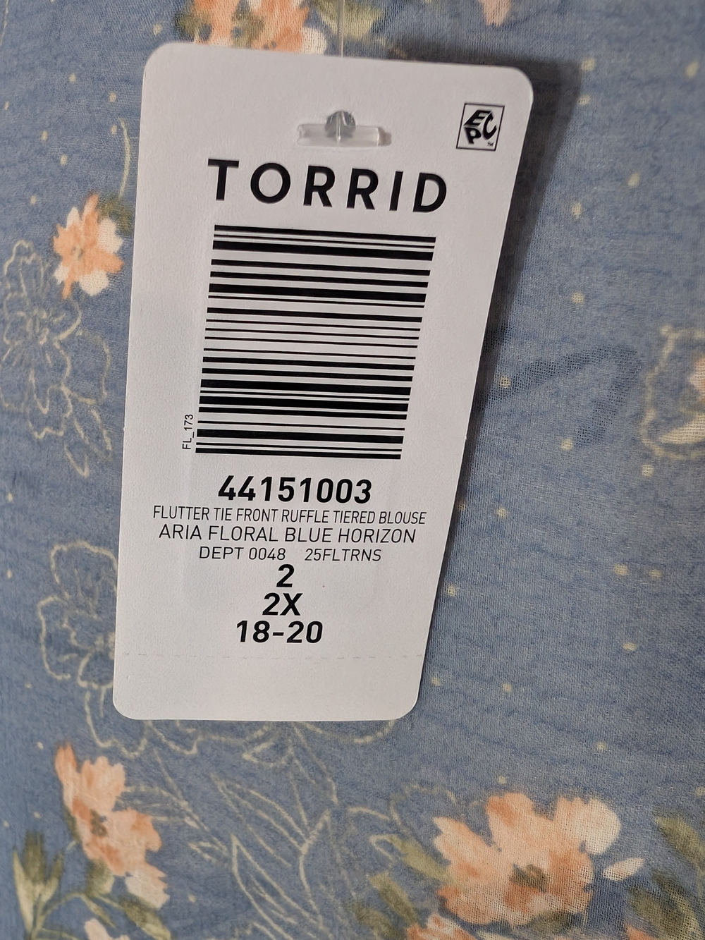 Torrid Blue Floral Ruffle Tie-Neck Blouse Size 2 - Picture 4 of 8